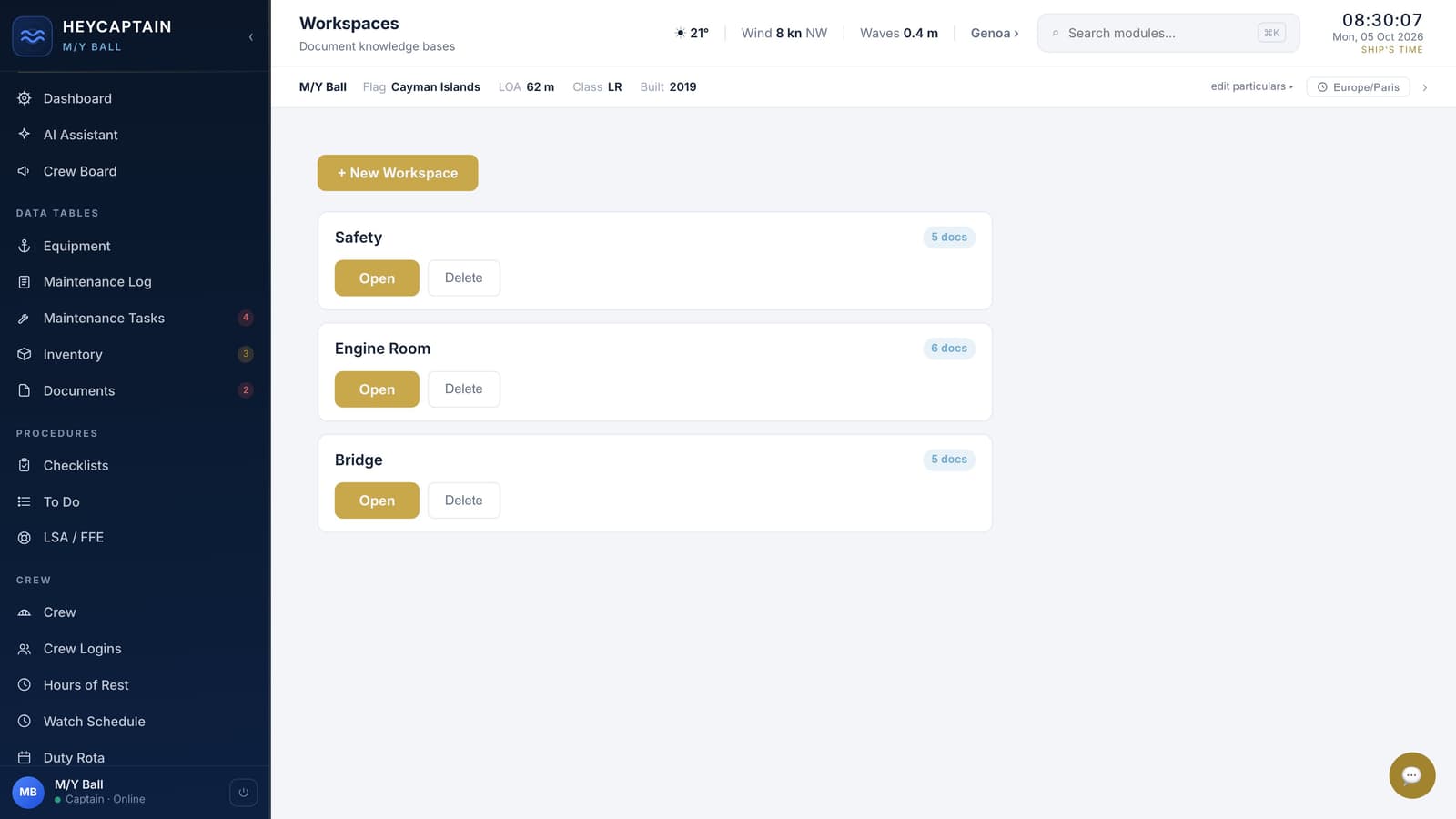 Workspaces: the vessel’s SMS documents as knowledge bases